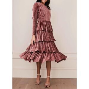 JessaKae Dusty Rose Tiered Velvet Maxi Dress